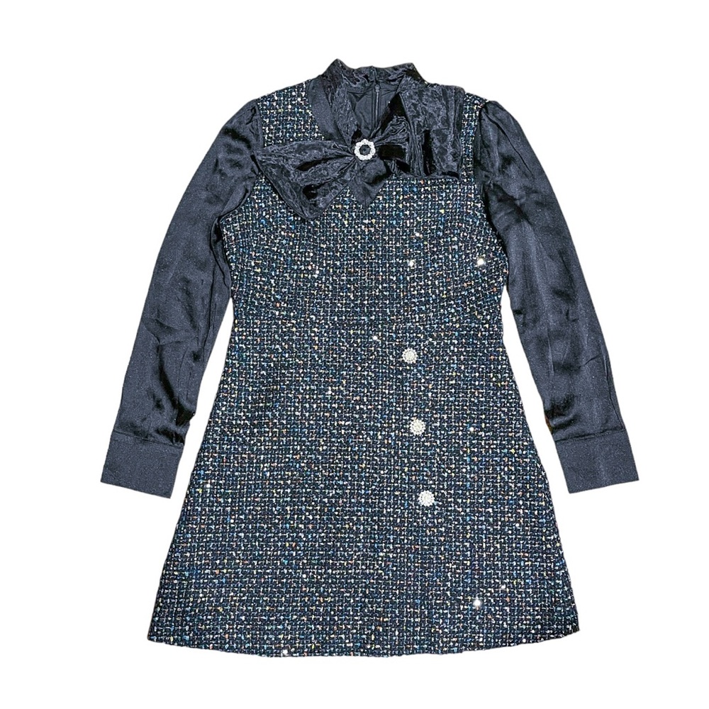 D-Play Multi Colored Tweed & Sequenced Bow Front … - image 5